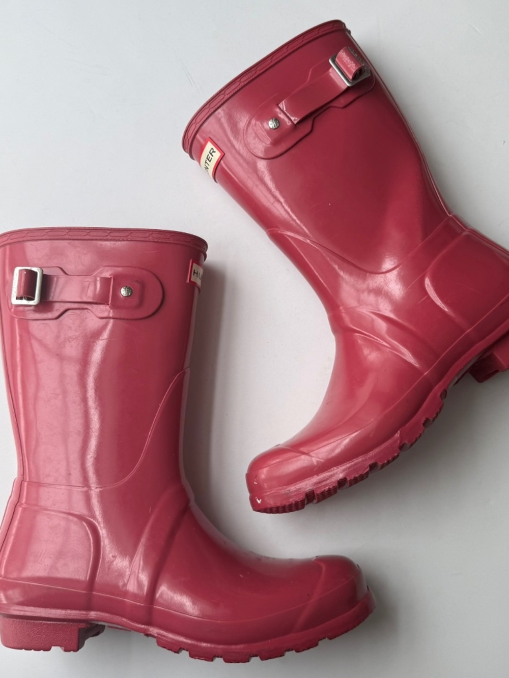 HUNTER Womens 39 8 Reddish Pink Glossy Mid Calf Waterproof Rain Boots Box2